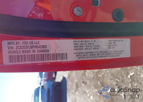 2023 Dodge Challenger R/T Scat Pack z USA, uszkodzony, nr VIN 2C3CDZFJ0PH542926